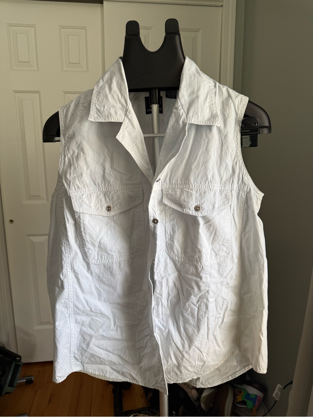 VTG Lizsport Utility Sleeveless Button Front Safari Shirt 100% Cotton Size 12
